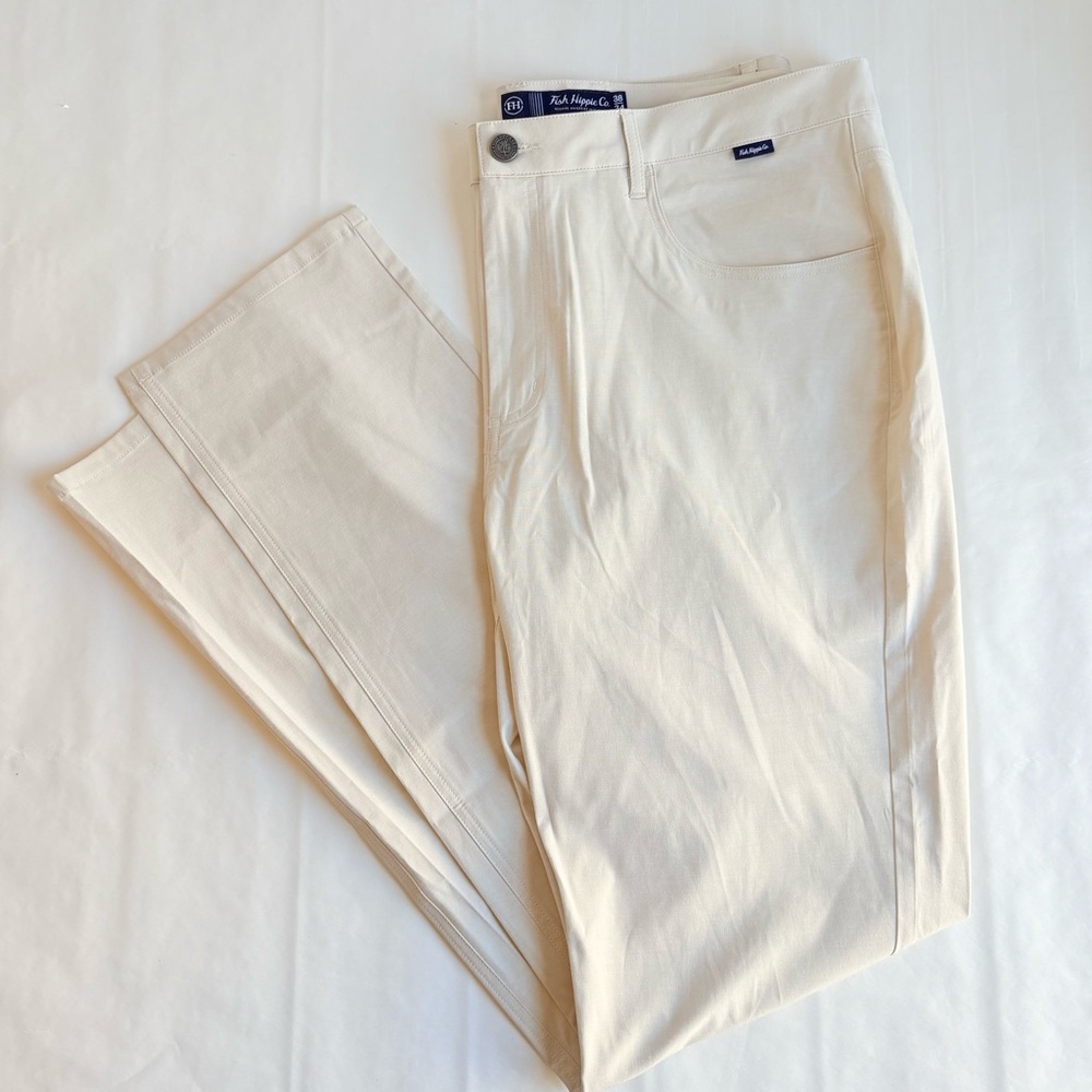 Fish Hippie Co. Bonita Straight Leg Pant Men’s 38 34 Khaki Lightweight Tan beige
